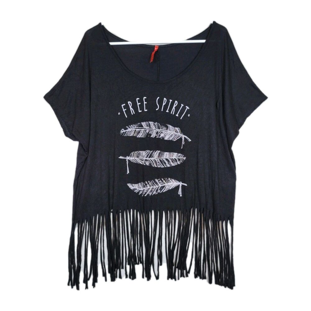 Womens Fringed Free Spirit Embellished Top Size 2X Festival Bohemian